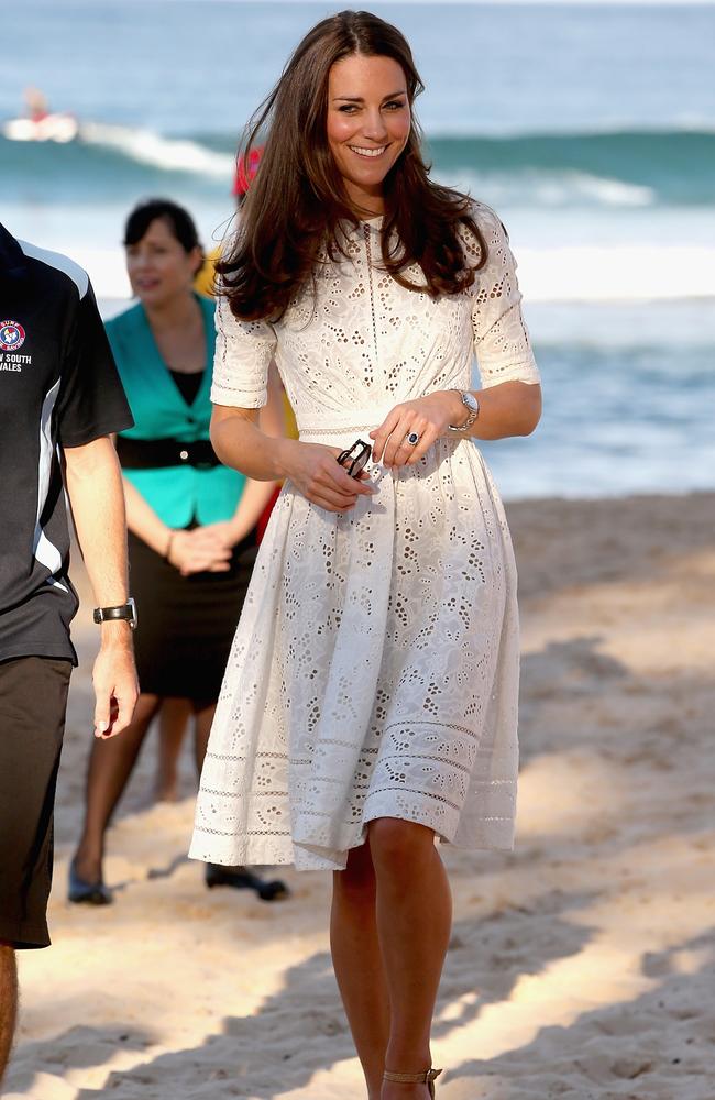 Catherine, who usually plays it safe, has regularly appeared barelegged, including here on Manly Beach.