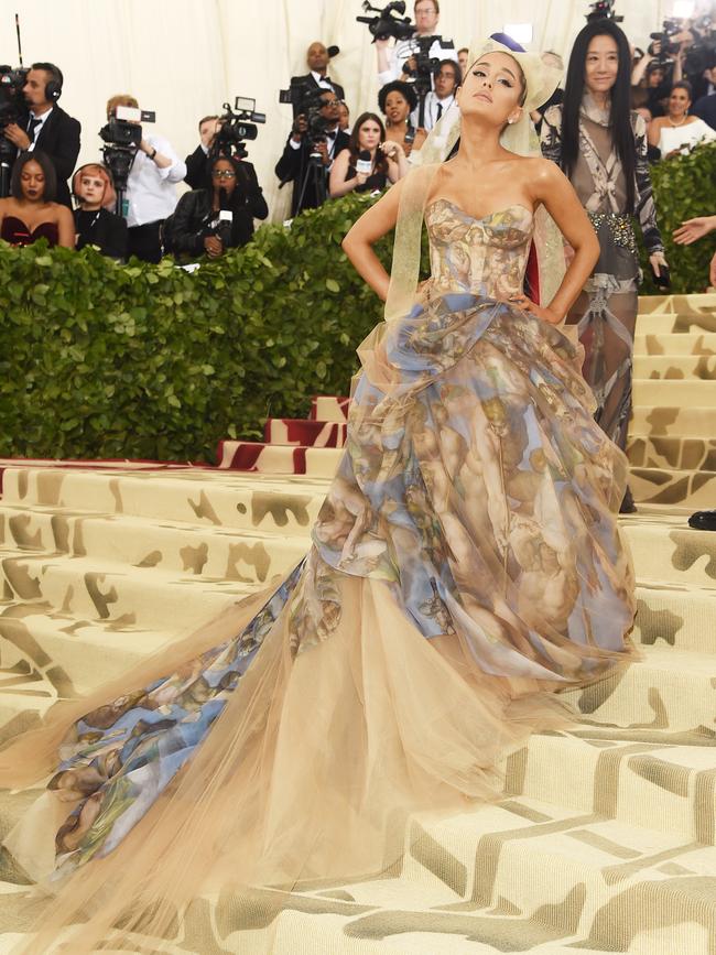 Ariana Grande wears Vera Wang at the 2018 Met Gala. Picture: Getty