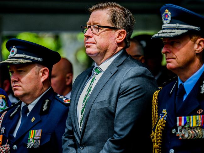 Troy Grant (centre) in his former role as emergency services minister. Picture: Brendan Esposito