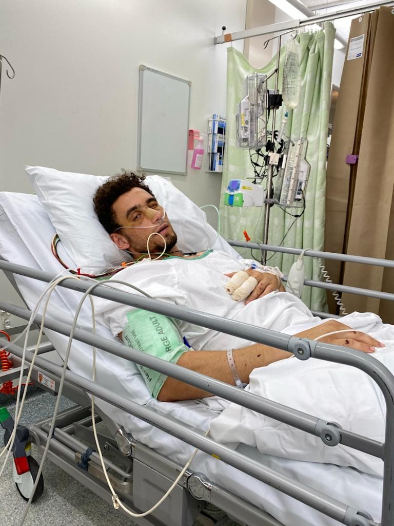 Mr Cockinos’s needed 4.5L of blood transfused after his accident. He is now encouraging Aussies to donate blood. Picture: Supplied