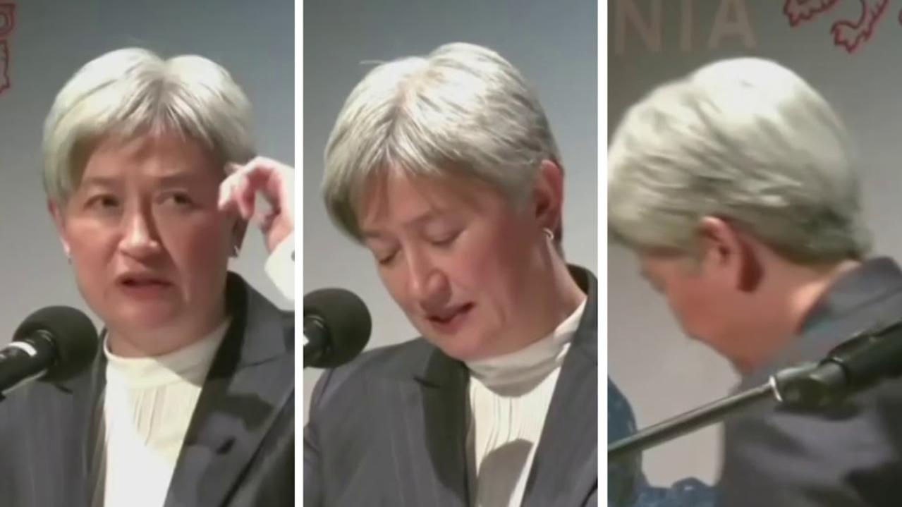 Penny Wong heckled off university stage by pro-Palestine protesters