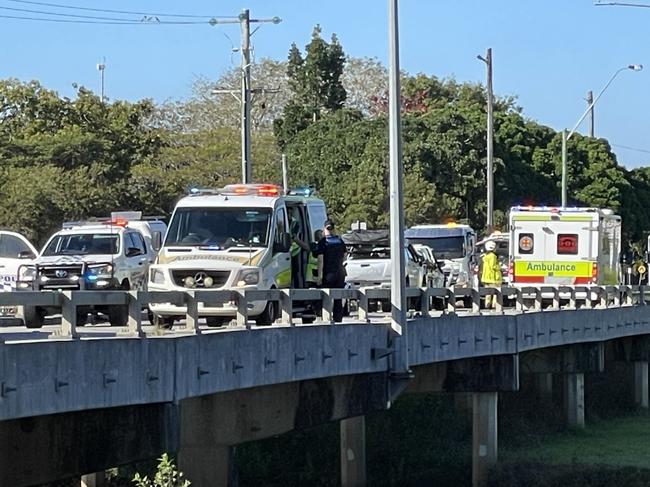 Two hospitalised, bridge shut in four vehicle crash