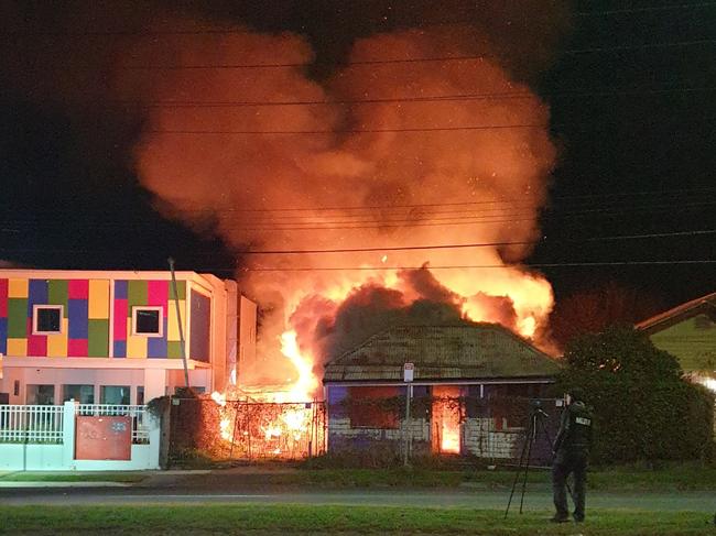 Two historic Geelong West cottages went up in flames. Picture: Dale Towan