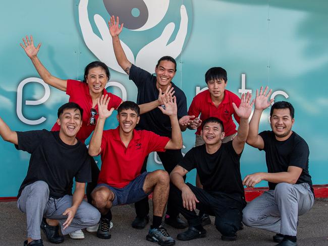 Business woman Jenny Um and some of her hospitality team outside her new business venture, Elements and Daily Eatz. Picture: Pema Tamang Pakhrin