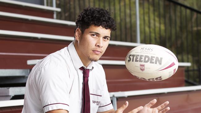 Teapo Stoltman posing at Marsden State High School at 106-130 Muchow Rd, Waterford West, Brisbane, 3rd of June 2021. (News Corp/Attila Csaszar)