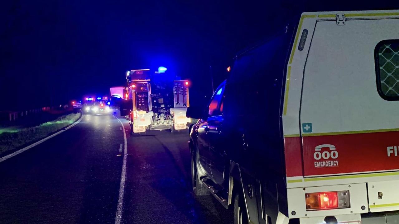 Two men have died after the car they were travelling in collided with a truck on a major highway south of Cairns late last night. Picture: QAS