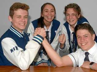 Ayden Scott, Alexa Roder, Jorja Downey and Joshua Sanderson of Heights College faced the CQUniversity Business Challenge Tuesday. Picture: Jann Houley