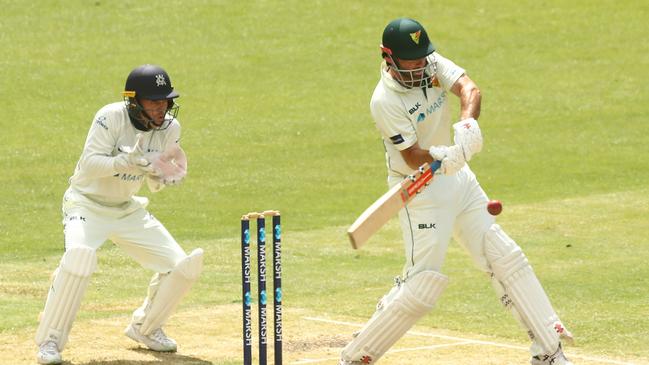 Alex Doolan, pictured batting for Tasmania on day three of the Sheffield Shield match between Victoria and Tasmania at the MCG, has won his second Emerson Rodwell medal. (Photo by Mike Owen/Getty Images)