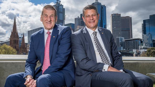 Former Victorian Premiers and political opponents Jeff Kennett and Steve Bracks. Picture: Jake Nowakowski