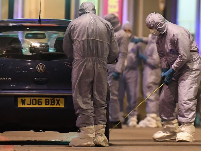 Police forensic officers working near the scene of a stabbing incident in Streatham, London. Picture: Alberto Pezzali