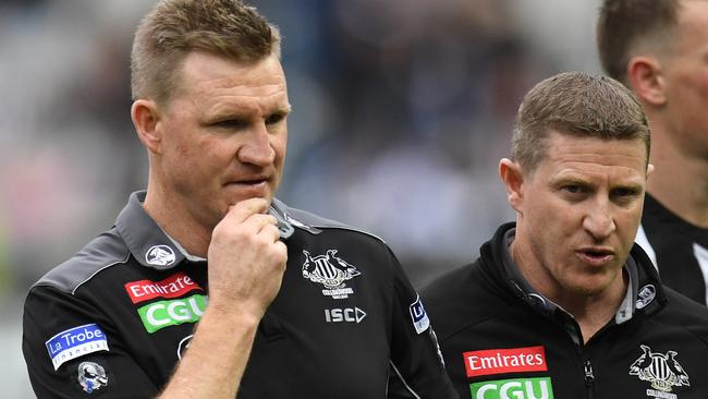 Nathan Buckley and midfield coach Scott Burns are clients of Craig Kelly. Picture: AAP