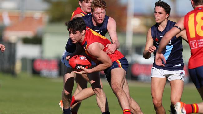 Sturt draft hopeful Jed McEntee in action for SA at the 2019 under-18 national championships. Picture: Supplied, SANFL