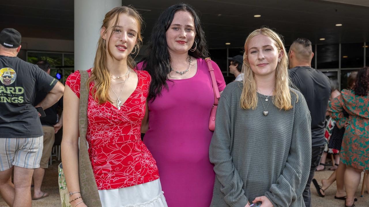 Ella Lines, Lili Dawes and Bethany Gibb at the 2025 Exit Art finalist Awards night in MAGNT. Picture: Pema Tamang Pakhrin