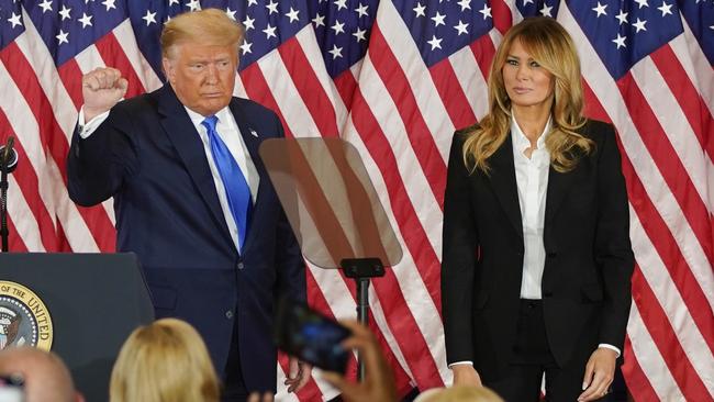 U.S. President Donald Trump, with wife Melania, after speaking on election night in the White House. Picture: Getty Images