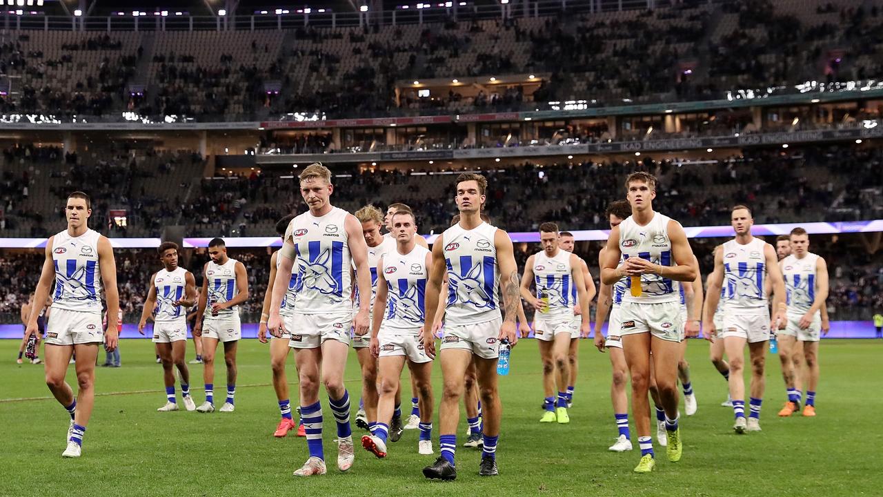 The Kangaroos are in disarray. (Photo by Will Russell/AFL Photos via Getty Images)