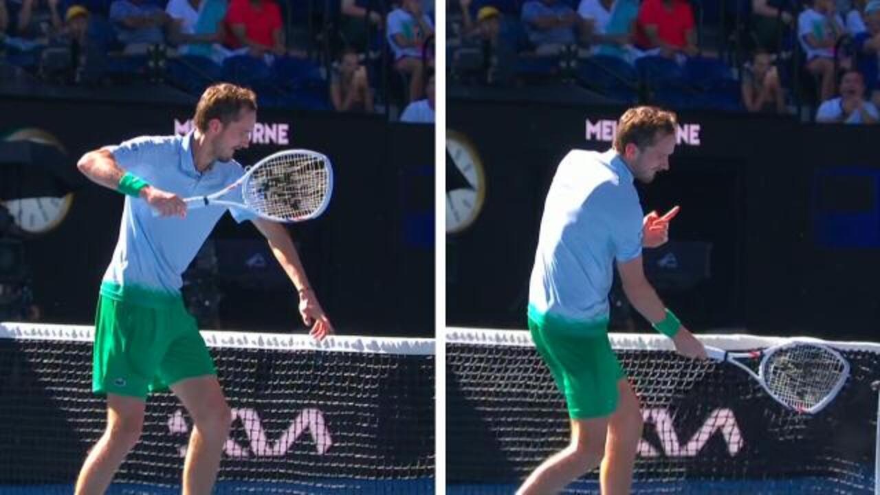 'Furious' Medvedev smashes racquet!