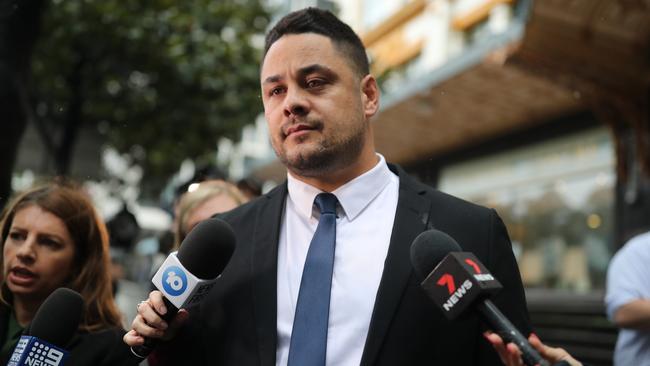 Jarryd Hayne leaving court after he was found guilty of sexual assault. Picture: NCA NewsWire/Christian Gilles