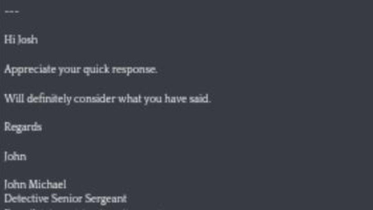 Christchurch terrorist attack investigator Detective John Michael’s measured response to Moon’s obscenity filled tirade. Picture: Kiwi Farms