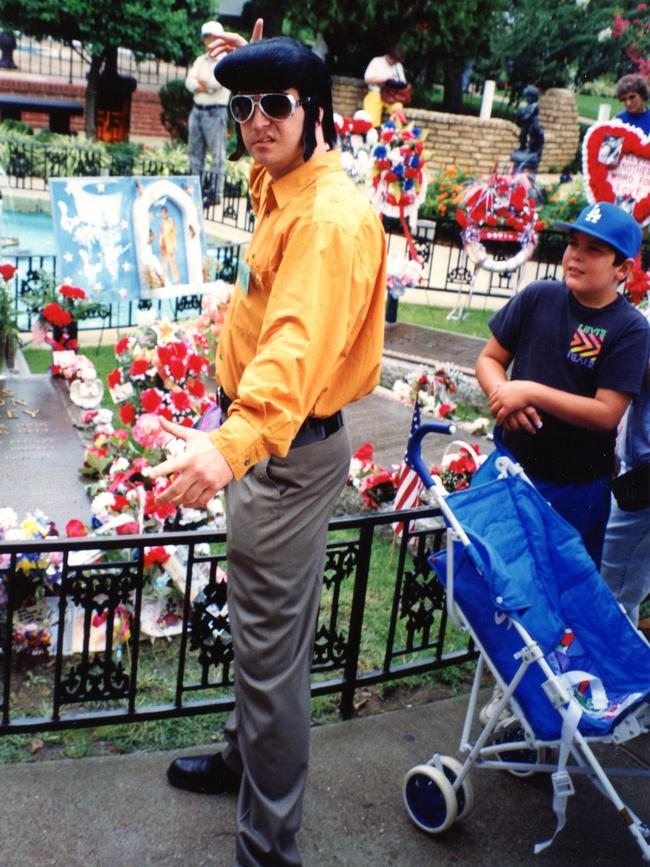 Fat Elvis at Elvis Presley's grave in Graceland, Memphis, August 1992. Picture: Patrick McDonald