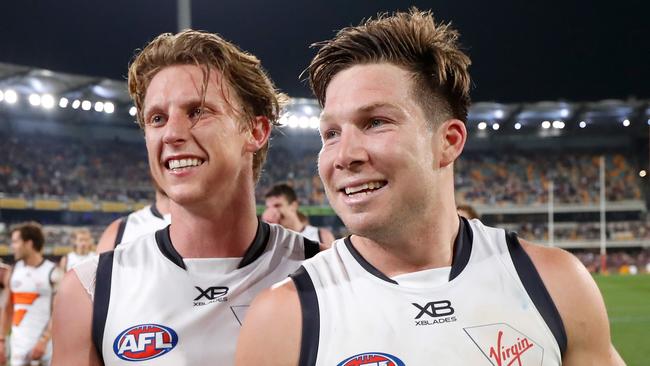 GWS Giants are facing being without Lachie Whitfield and Toby Greene for Saturday’s preliminary final. Picture: Michael Willson/AFL Photos via Getty Images.