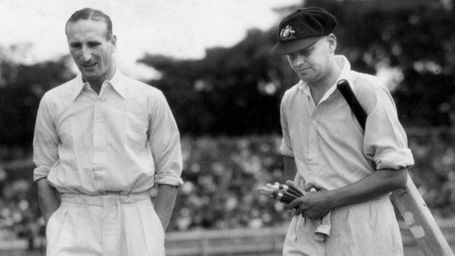 Former England captain Douglas Jardine (L) deployed the Bodyline tactics to stifle Australian great Sir Donald Bradman, much to the disappointment of Australian captain Bill Woodfull (R).