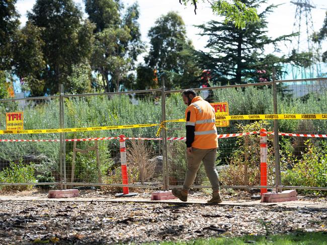 Donald McLean Reserve in Spotswood was cordoned off after asbestos was found. Picture: Nicki Connolly