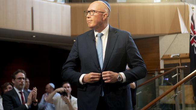 SYDNEY, AUSTRALIA. NewsWire Photos. FEBRUARY 20, 2025. Federal Opposition Leader Peter Dutton attends the Sky News anti-semitism summit in Sydney. Picture: NewsWire / Jeremy Piper