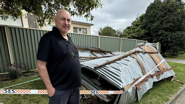 Ano Iosifidis's mother-in-law slept through as last night's winds blew the roof of the family's holiday house off. Picture: Alan Barber