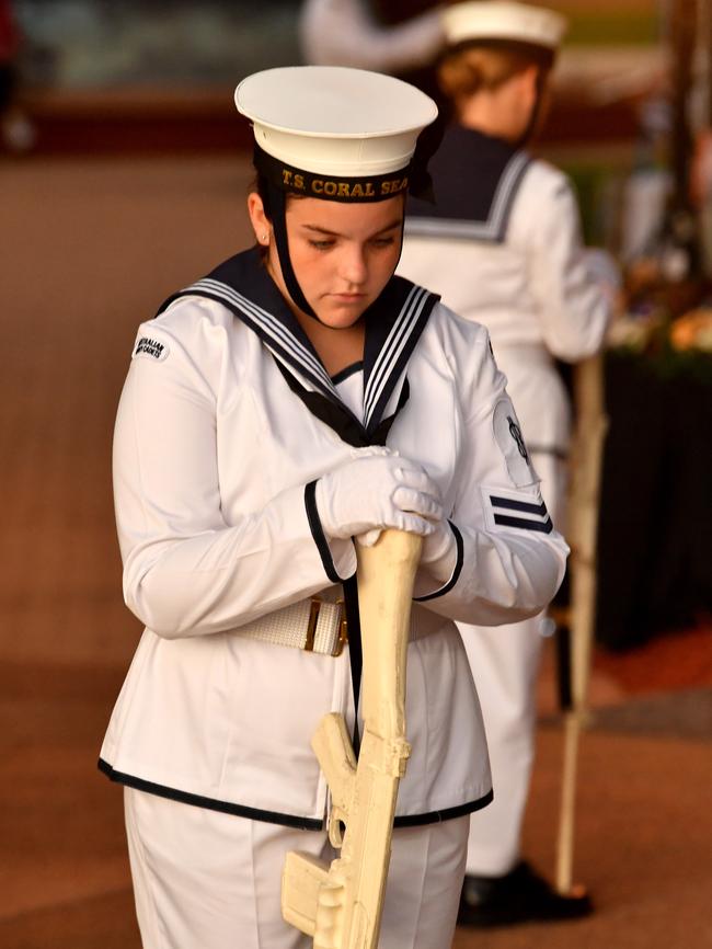 Commemoration dawn service for 80th anniversary of the Battle of the Coral Sea at Anzac Park, Townsville. Navy cadet from TS Coral Sea, part of the catafalque party. Picture: Evan Morgan