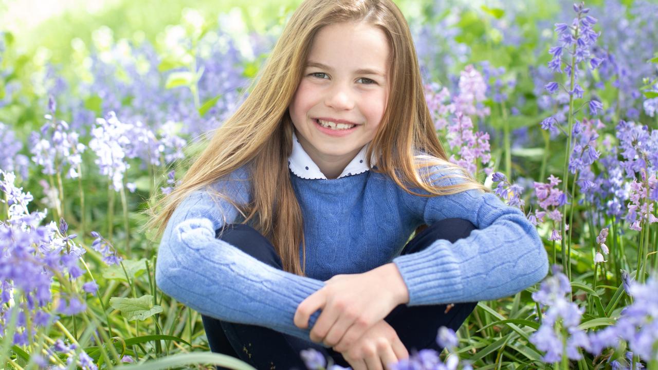 Princess Charlotte beams among the bluebells in new snaps to mark her seventh birthday. Picture: The Duchess of Cambridge via Getty images