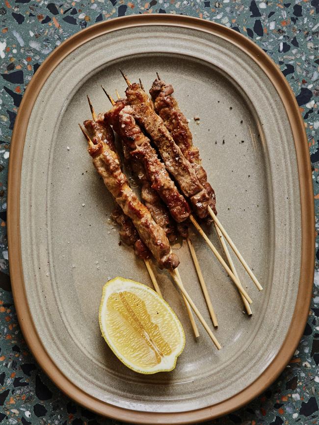 Grilled lamb skewers at Valentino's 101, Adelaide