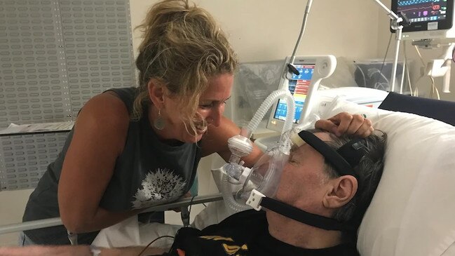 Kellie Butterworth visiting her stepfather Peter Hansen in hospital. Photo: Supplied