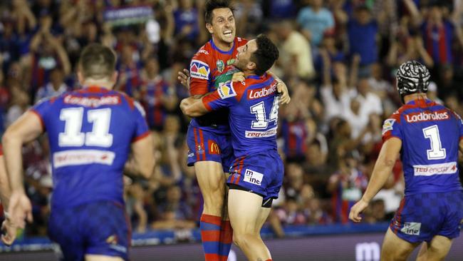 Mitchell Pearce is the centre of attention after his 88th minute heroics.