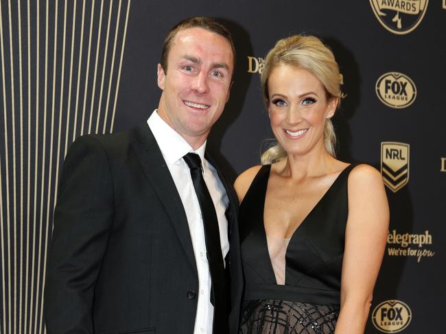 James Maloney and wife Jessica Anderson on the red carpet at the 2018 Dally M Awards held at the Overseas Passenger Terminal, Sydney. Picture: Jonathan Ng