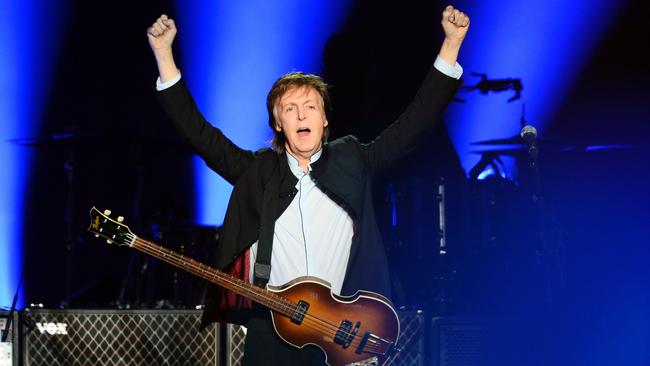 Paul McCartney performing at the Bercy stadium in Paris.