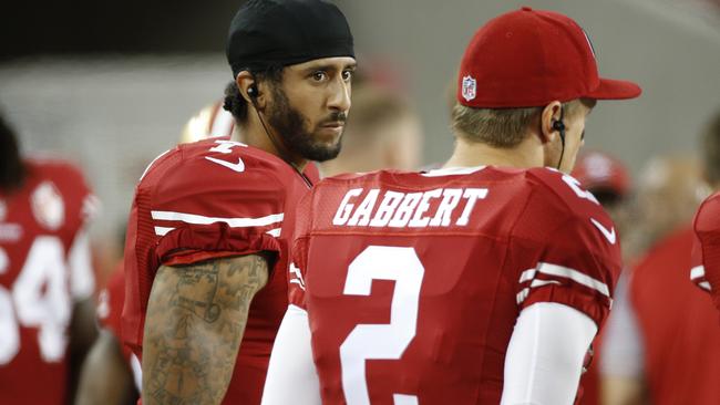 San Francisco 49ers quarterbacks Colin Kaepernick, left, and Blaine Gabbert.