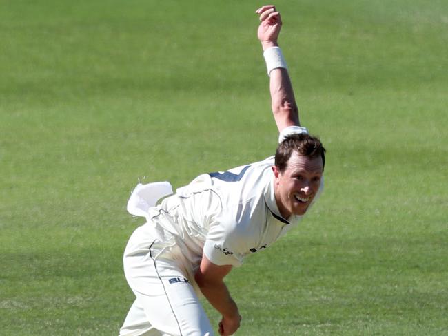 Andrew Fekete lets one rip on the first day of Victoria’s Shield clash against Western Australia. Picture: Richard Wainwright/AAP