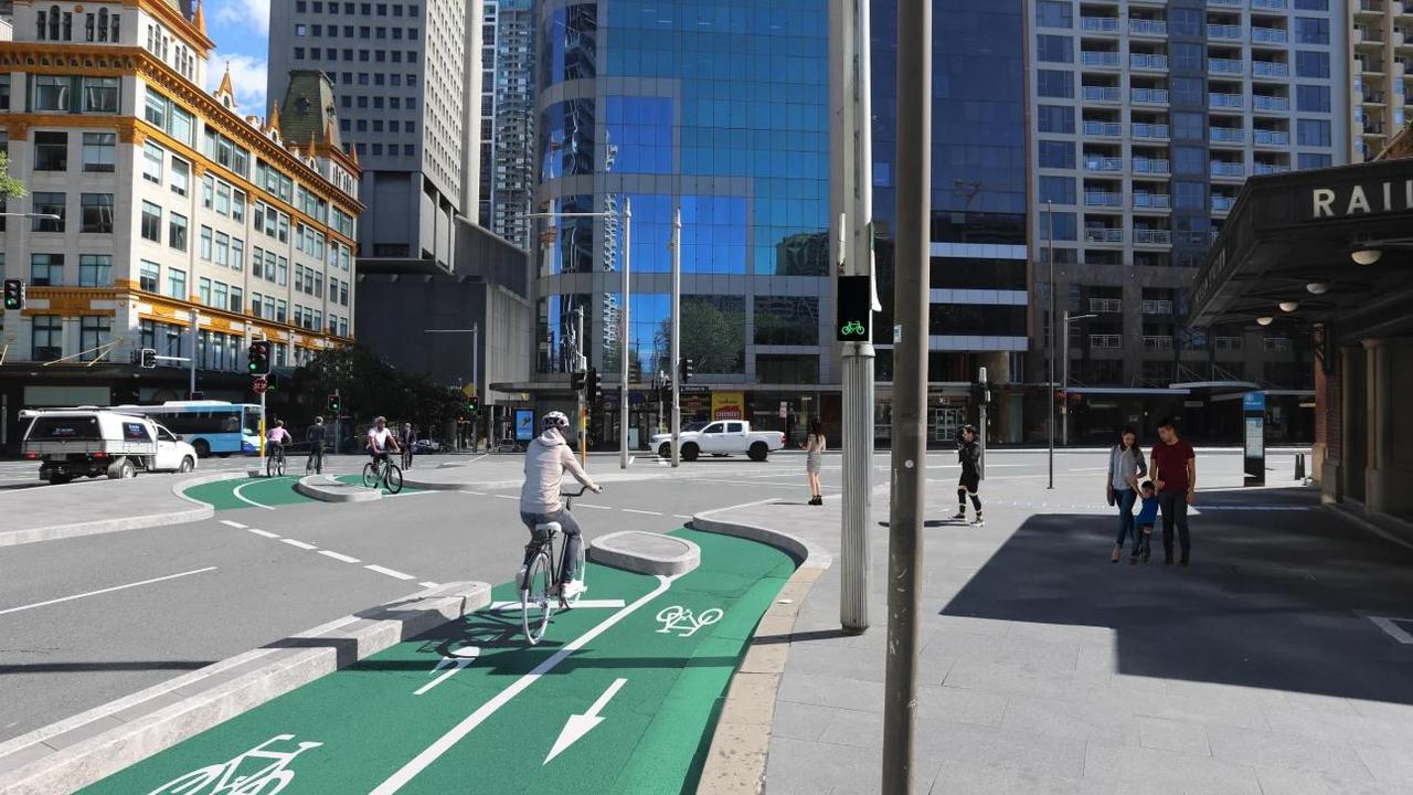 The council says the Oxford St west cycleway will have marked pedestrian crossings for its two bus stop platforms. Picture: Supplied / City of Sydney