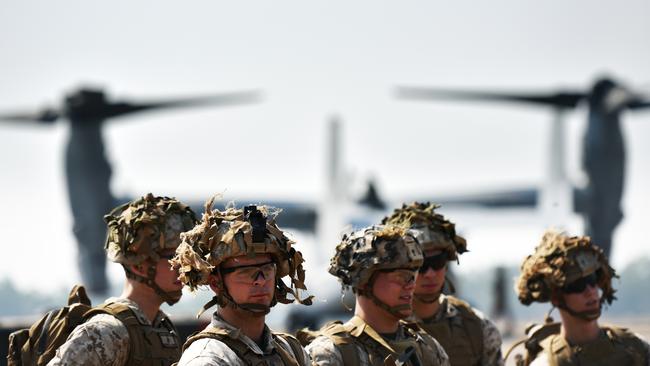 The 54 US Marines left stranded and forced into 14 days of coronavirus quarantine in Darwin when America postponed this year’s 2500-strong rotational force have done their time and have just been released. Pictured are a group of US Marines in Darwin in 2018. Photo: US Marine Corps Staff Sgt Daniel Wetzel