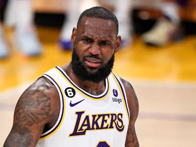 LOS ANGELES, CALIFORNIA - MAY 20: LeBron James #6 of the Los Angeles Lakers reacts to a call during the second quarter against the Denver Nuggets in game three of the Western Conference Finals at Crypto.com Arena on May 20, 2023 in Los Angeles, California. NOTE TO USER: User expressly acknowledges and agrees that, by downloading and or using this photograph, User is consenting to the terms and conditions of the Getty Images License Agreement.   Kevork Djansezian/Getty Images/AFP (Photo by KEVORK DJANSEZIAN / GETTY IMAGES NORTH AMERICA / Getty Images via AFP)