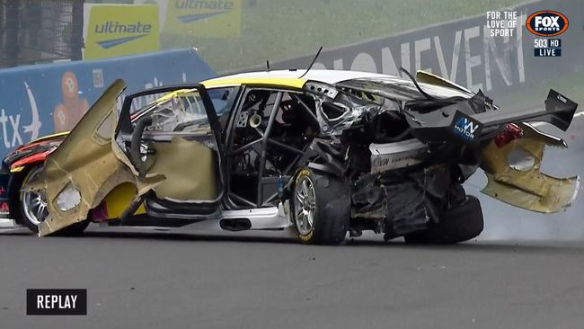 Declan Fraser's car was left worse for wear after a huge crash at Bathurst.