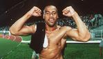 Jonah Lomu - NZ - Celebrates Win over Fiji headshot sport rugby union arms raised bare chest