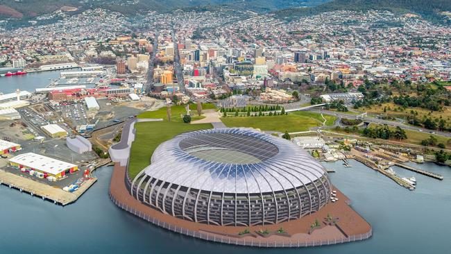 Macquarie Point Stadium 2.0 shown from above. Picture Stadia Precinct Consortia