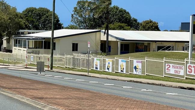 Students from Fitzgerald State School were evacuated onto a nearby oval following reports of smoke from one of the school's buildings. Photo: Fergus Gregg