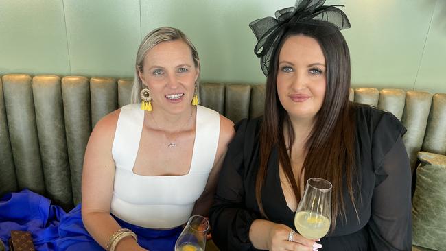 Tegan Adams and Ala Cook at Roundhouse Newcastle for a Melbourne Cup event. Pic: Amy Ziniak