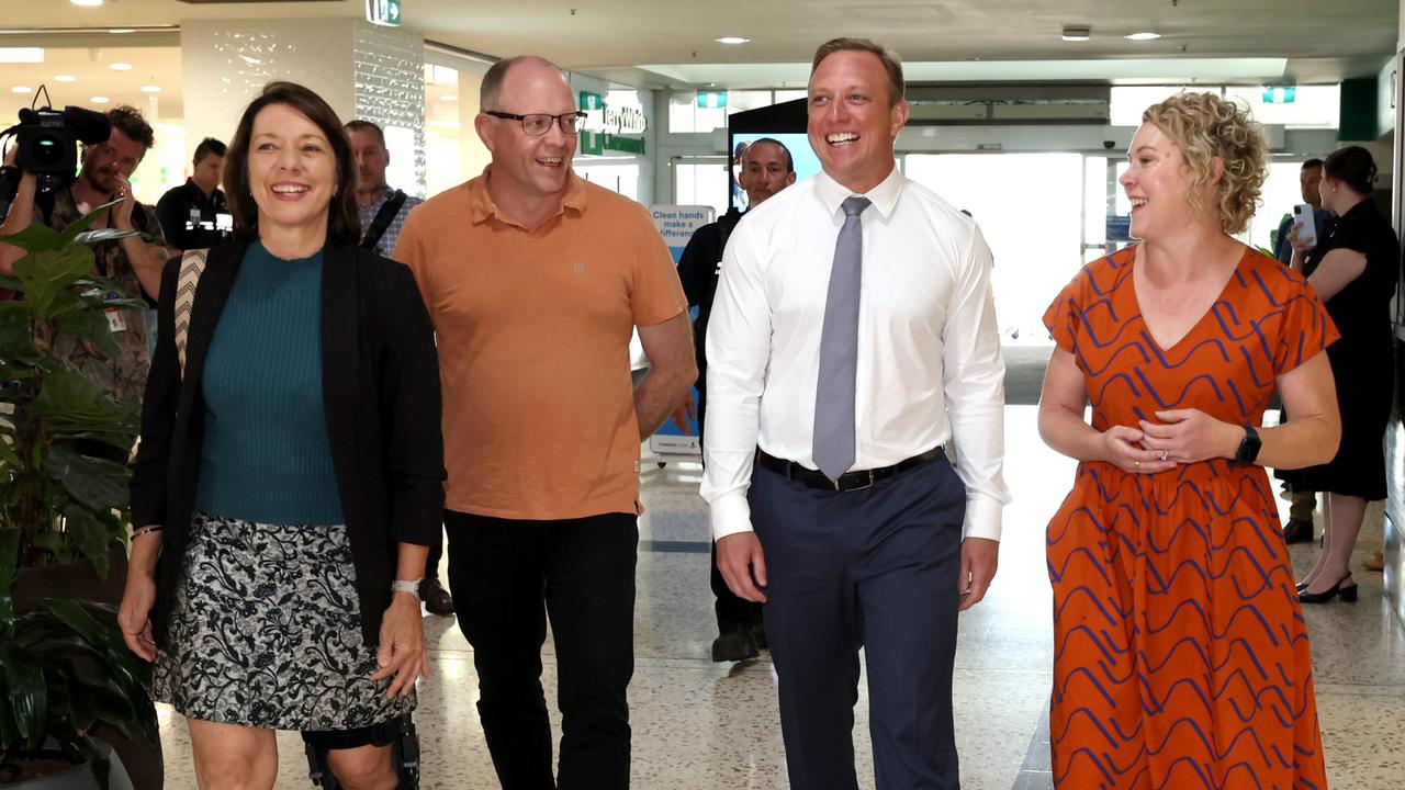 Queensland Premier Steven Miles with his wife Kim doing a walk through the Canelands Shopping Centre in Mackay Picture: Adam Head