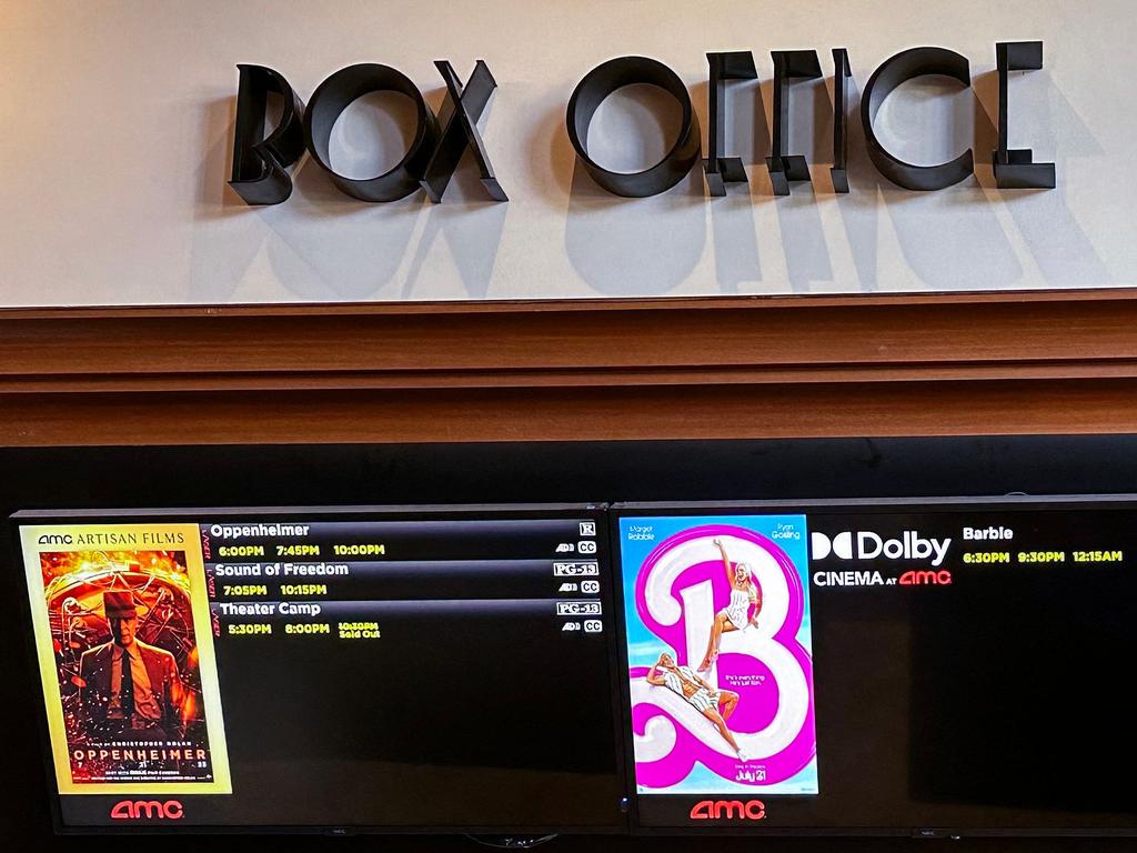 A movie theatre Box Office is pictured announcing the opening of "Oppenheimer" and "Barbie" movies, in Los Angeles. Picture: AFP