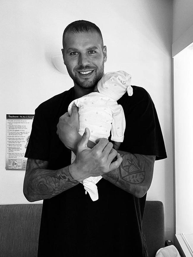 Jesinta and Buddy Franklin celebrate the arrival of their baby boy, Rocky.