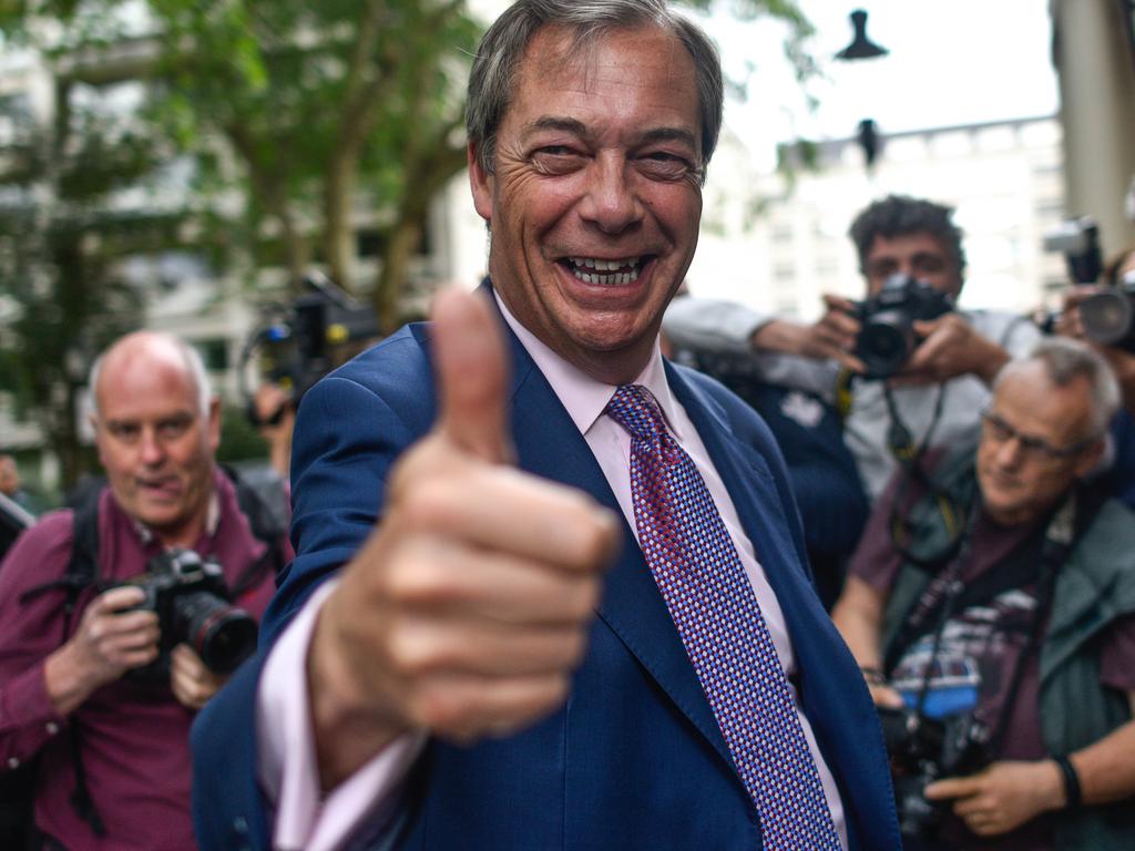 Brexit Party leader Nigel Farage has threatened to fight the Conservatives at a general election if they do not support no deal. Picture: Peter Summers/Getty Images