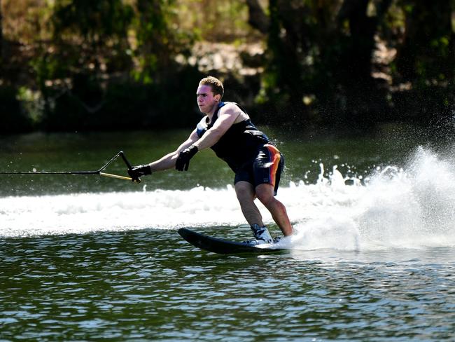 Burdekin's Isaac McNee 20, during a practice run at the Townsville Water Ski Club ahead of the CrocRun. Picture: Alix Sweeney